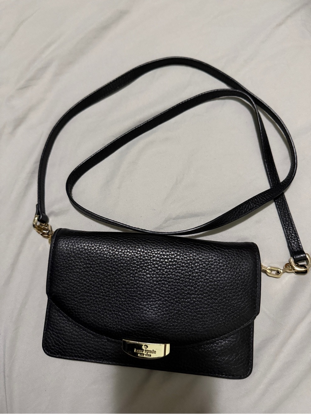 kate spade Black Pebbled Leather Crossbody with Gold Hardware